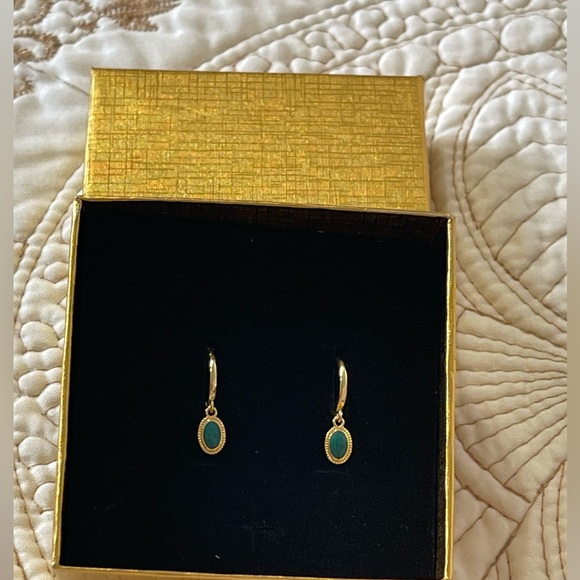 14k gold plated  Earrings with Starry Sky GreenZirconia Hypoallergenic. - Picture 2 of 5